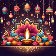 Poster - Free Photo Diwali is the Hindu festival of lights with variations celebrated in other Indian religions generative ai 
