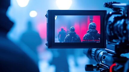 Poster - TV Screen Test in an Open Studio, showcasing a blank display in a minimalist environment, illuminated by soft ambient light, emphasizing clarity and simplicity.