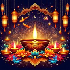 Poster - Free Photo Diwali is the Hindu festival of lights with variations celebrated in other Indian religions generative ai 
