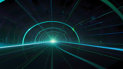 Wall Mural - A flat vector background depicting a tunnel formed by rotating blue and green laser beams, creating a sense of depth and motion