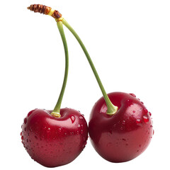 A pair of cherries isolated on a transparent background