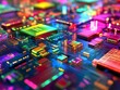 © Mikki Orso - Vibrant rainbow colored ic circuit design in abstract 3d rendering for striking visual impact
