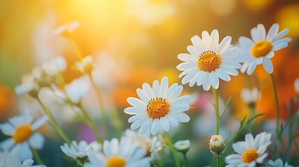 Poster - meadow flowers in early sunny fresh morning Vintage autumn landscape background colorful beautiful fall flowers magical : Generative AI