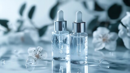 Poster - Transparent skin care products essence dropper utensils Scientific skin care : Generative AI