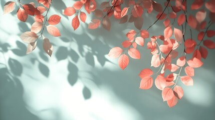 Aufkleber - Abstract leaves shadow blurred background Natural leaves tree branch foliage pink rose gold diagonally shadows and sunlight on white wall in nature for background wallpaper and any des : Generative AI