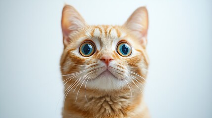 Poster - Portrait of a surprised cat Scottish Straight closeup isolated on white background : Generative AI