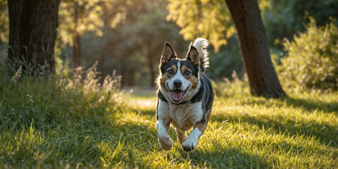 Playful and happy dog running in the park