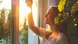 © chutikan - A beautiful young woman is happy about her success in changing a light bulb in her living room at home.