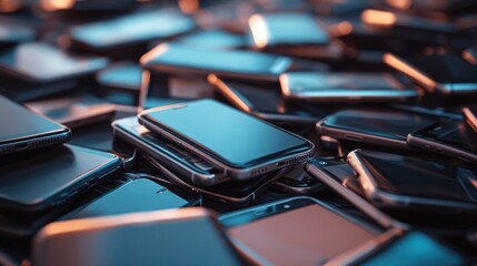 Pile of Smartphones, E-Waste and Technology