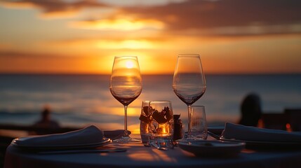 Canvas Print - Coastal cuisine at sunset the soft clink of glassware accompanies the whisper of the ocean at dusk 