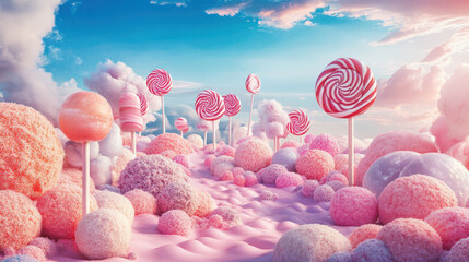 Wall Mural - A whimsical candy land with giant lollipops and cotton candy clouds