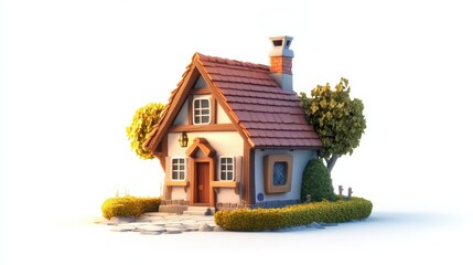 Poster - A small house with a garden and trees around it, AI