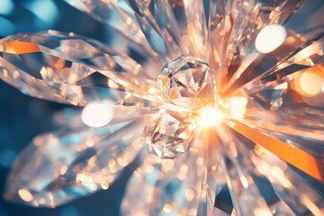 Poster - Artistic capture of elegant crystal structures illuminated with a vibrant lighting effect, showcasing a stunning play of light and color, forming an intricate, gem-like pattern.