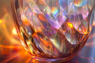 Aufkleber - A close-up of a stunning glass bowl showcasing colorful light reflections that create a mesmerizing and vibrant visual effect, ideal for creative and artistic displays.