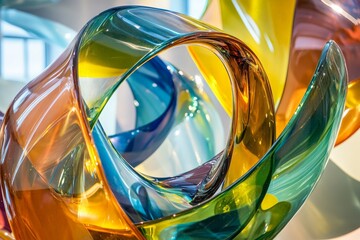 Aufkleber - An abstract swirling glass sculpture depicted in vibrant hues, showcasing dynamic forms and colorful reflections, representing a perfect blend of art and modern design.