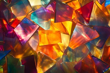 Poster - An intricate abstract mosaic featuring an array of colorful glass shards and fragments, creating a visually dynamic and captivating composition that showcases a spectrum of hues.
