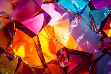 Poster - A stunning visual of colorful fractured glass pieces arranged in a dynamic composition, offering a striking play of light and shadow that captivates the viewer with its vibrant hues.