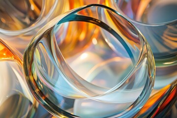 Aufkleber - A close-up view of elegant and translucent glass loops and curves, this image captures the intricate design and flow of abstract shapes and vibrant colors blending together.