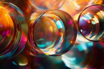 Poster - Swirling glass circles create dynamic and mesmerizing abstracts of light, resulting in an interplay of vibrant colors and reflections that evoke fluidity and continuous visual interest.