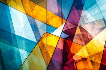 Poster - A dynamic image featuring colorful glass panels arranged in abstract geometric patterns, creating a modern and visually stimulating artistic composition.
