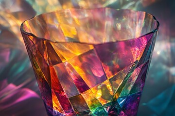 Aufkleber - A prismatic crystal vase displays a spectrum of rainbow colors, capturing light beautifully and creating an enchanting and artistic visual experience filled with depth.