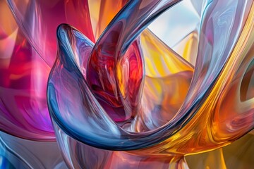 Poster - This image features vibrant, flowing, and transparent glass-like structures intertwined in a mesmerizing abstract composition, creating a harmonious blend of colors and shapes.