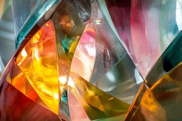 Poster - This image showcases a stunning collection of multi-colored glass shards that reflect and refract light in various vibrant hues, creating an intricate and visually captivating display.