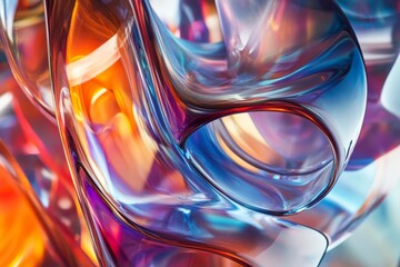 Aufkleber - This image displays flowing transparent glass forms with vibrant lighting, creating an abstract composition that mesmerizes with its fluid movements and brilliant use of colors and light.