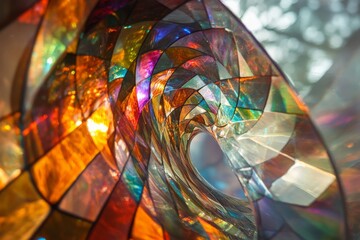 Aufkleber - A vibrant and complex image of spiral-shaped glass mosaic, highlighting radiant, colorful reflections that create a dynamic and eye-catching visual experience.