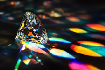 Poster - An image of a brilliant diamond that refracts light into an array of colorful patterns and reflections, showcasing its clarity and beauty against a dark backdrop.