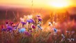 © Joy Debnath - Wild flowers in a meadow at sunset. Macro image, shallow depth of field. Abstract summer natural