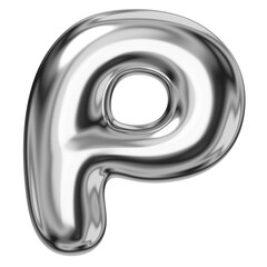 Sticker - P alphabet png sticker, 3D chrome metallic balloon design, transparent background