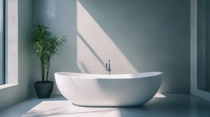 Wall Mural - A white modern bathtub in a luxury bathroom, symbolizing relaxation and comfort