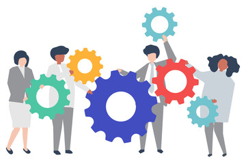 Wall Mural - People teamwork illustration png, people and gears design characters transparent background