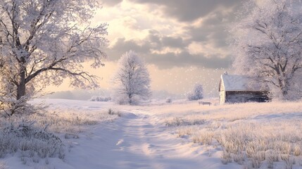 60. A serene New Year is Day scene with a quiet snowy landscape and a fresh start