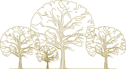 Wall Mural - Vector sketch, silhouette illustration, detailed drawing design, collection of abstract unique trees in the forest with lots of branches for greenery