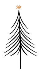 Sticker - Christmas tree sticker png transparent, cute doodle clipart in black