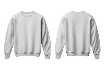 Light gray crew neck sweater front and back mock up with minimalist design and smooth texture isolated on transparent background 