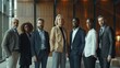 © liliyabatyrova - A diverse group of professionals stands confidently together in a sleek, modern office environment, representing team spirit and collaboration. The atmosphere reflects focus and unity