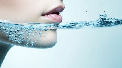 Sticker - Close-up of woman's lips with water flowing over them.