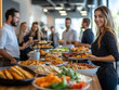 © zphoto83 - Cheerful woman serving delicious food at a bustling office gathering during a sunny afternoon