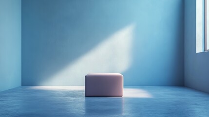 Wall Mural - A pink chair is sitting in a room with a blue wall