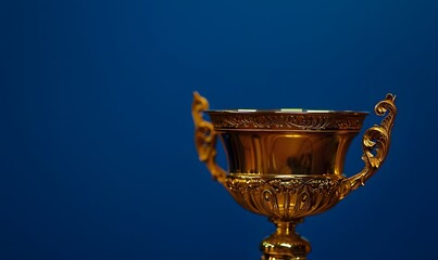 gold winner cup on blue background. 