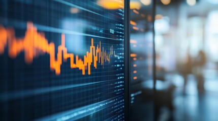 Leinwandbilder - High-resolution close-up of a financial graph with clear indicators and labels, set in a sleek office environment with minimal distractions