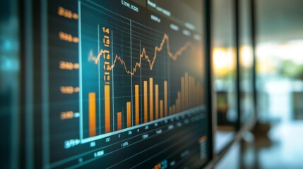 Leinwandbilder - High-resolution close-up of a financial graph with clear indicators and labels, set in a sleek office environment with minimal distractions