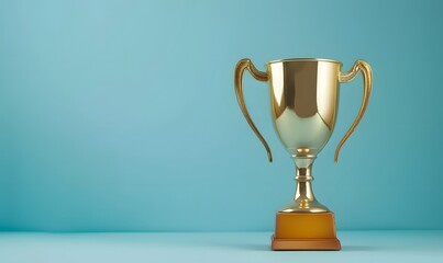 gold winner cup on blue background. 