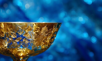 gold winner cup on blue background. 