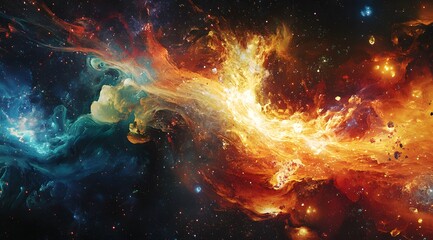 Wall Mural - Abstract Cosmic Nebula with Fiery and Blue Swirls