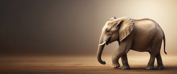 Wall Mural - a young elephant walking on a wooden surface