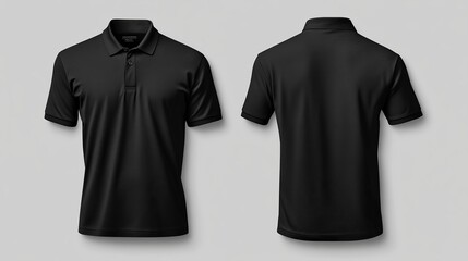 Men black polo shirt front and back view, Isolated blank front and back polo t-shirt for graphic design mock up.generative ai